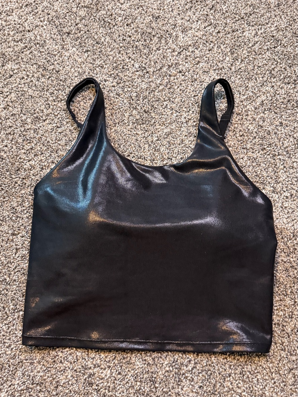 NWT - Black Shiny Leather Like Active Crop Top - Women